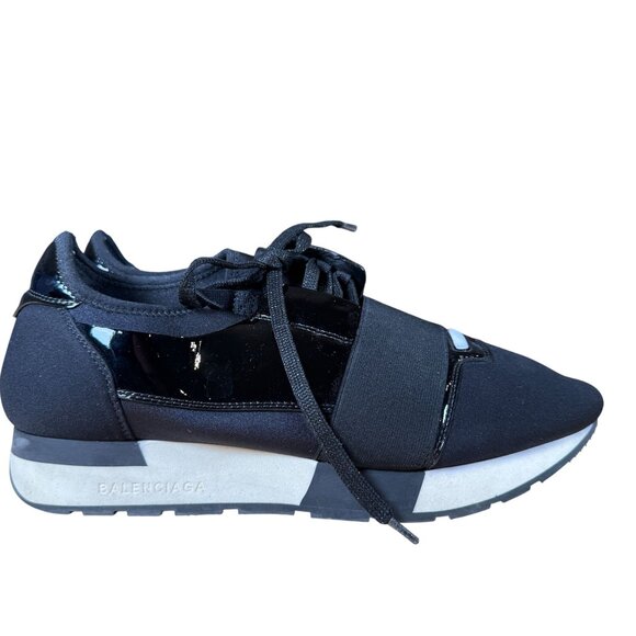 Balenciaga Race Runners Low Top Sneakers in Black Patent Leather UK 39 US 9 - Picture 1 of 11